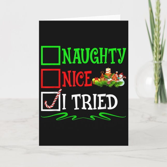 Tarjeta Nice Naughty I Tried Santa Christmas List  (Anverso)