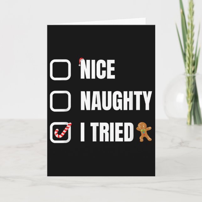 Tarjeta Nice Naughty I Tried, Santa's Naughty List Funny C (Anverso)