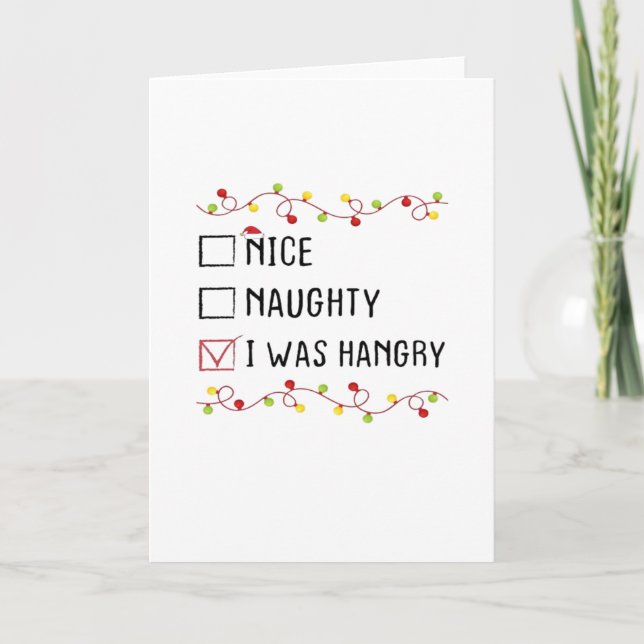 Tarjeta Nice Naughty I Was Hangry List Christmas  (Anverso)