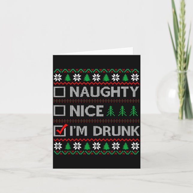 Tarjeta Nice Naughty I'm Drunk Checklist Ugly Christmas Sw (Anverso)