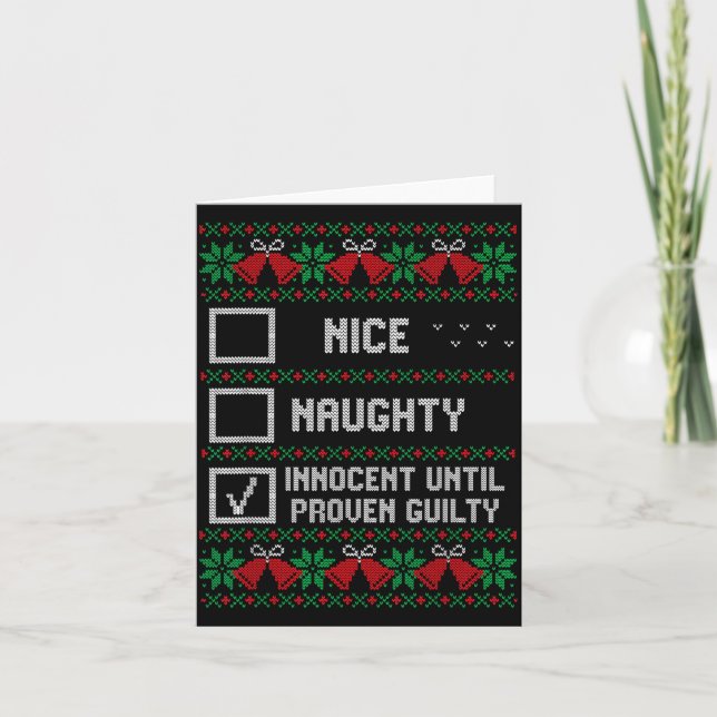 Tarjeta Nice Naughty Innocent Until Proven Guilty Christma (Anverso)