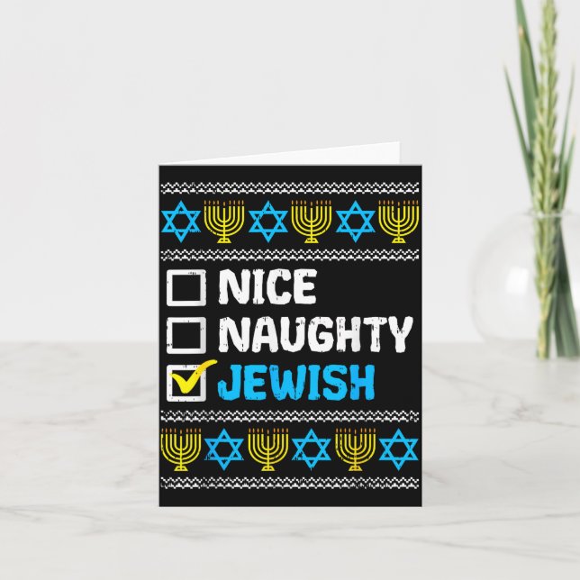Tarjeta Nice Naughty Jewish Ugly Hanukkah Sweater Chanukah (Anverso)