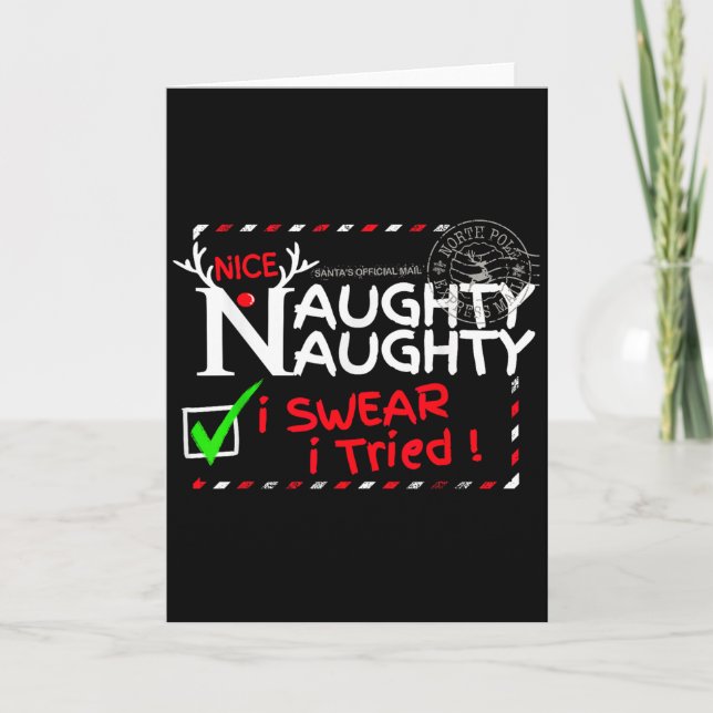 Tarjeta Nice Naughty List I Swear I Tried Christmas Pajama (Anverso)