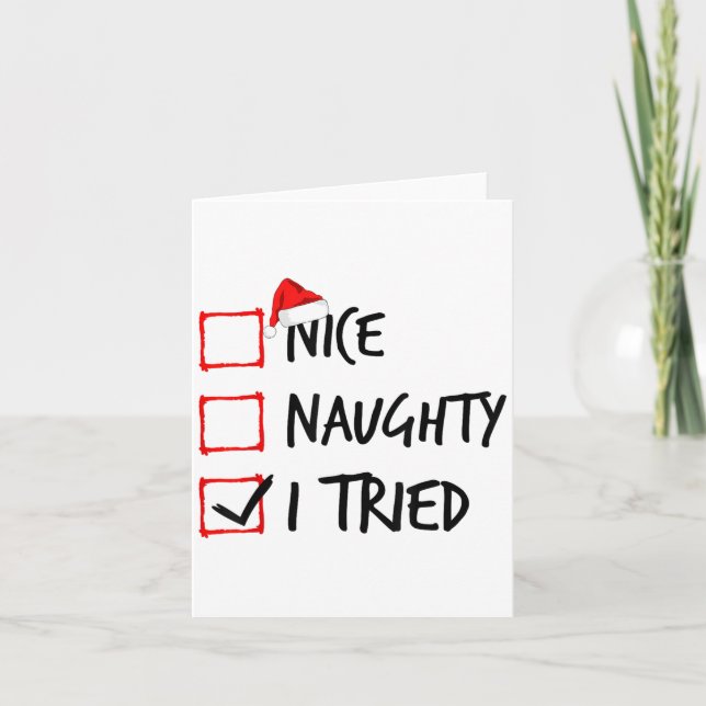 Tarjeta Nice Naughty List I Tried Funny Christmas Santa Cl (Anverso)