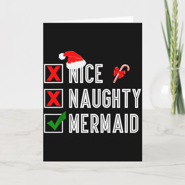 Tarjeta Nice Naughty Mermaid Merry Christmas Santa Claus X (Anverso)