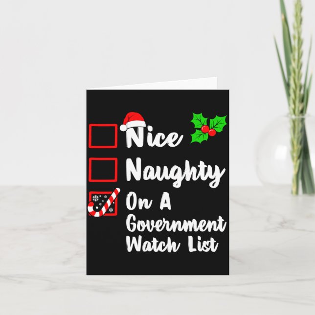 Tarjeta Nice Naughty On A Government Watch List Christmas  (Anverso)