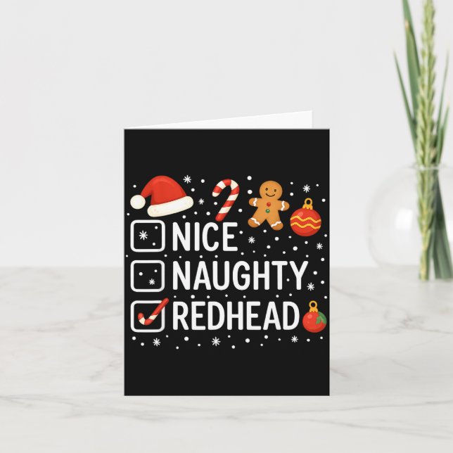 Tarjeta Nice Naughty Redhead Funny Christmas Quote  (Anverso)