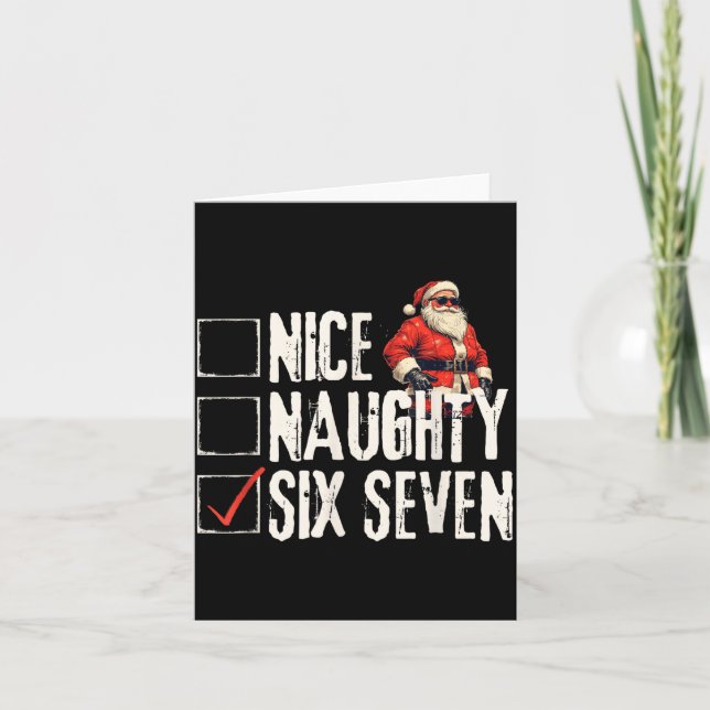 Tarjeta Nice Naughty Six Seven Brainrot Meme 67 Santa Funn (Anverso)