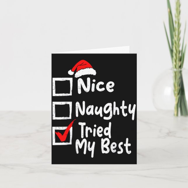 Tarjeta Nice Naughty Tried My Funny Christmas List Family  (Anverso)