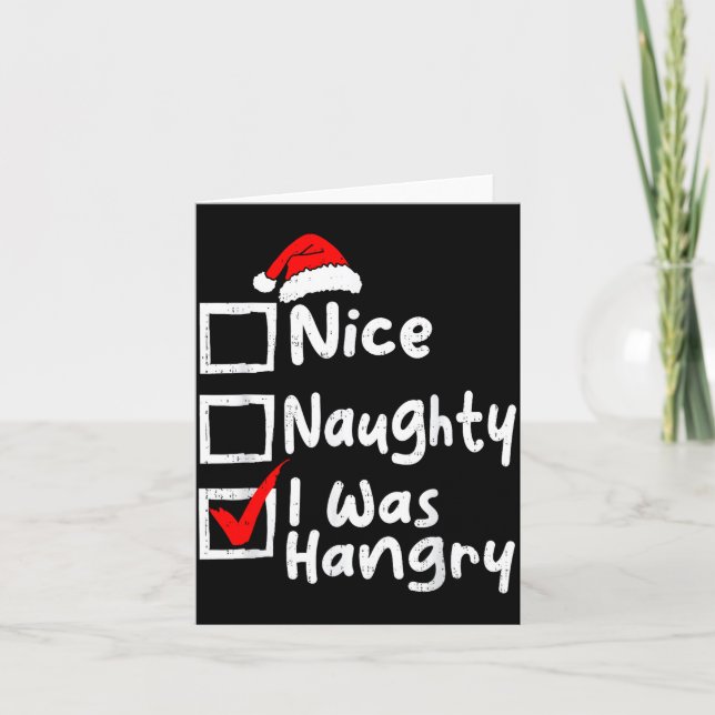 Tarjeta Nice Naughty Was Hungry Funny Christmas List Famil (Anverso)