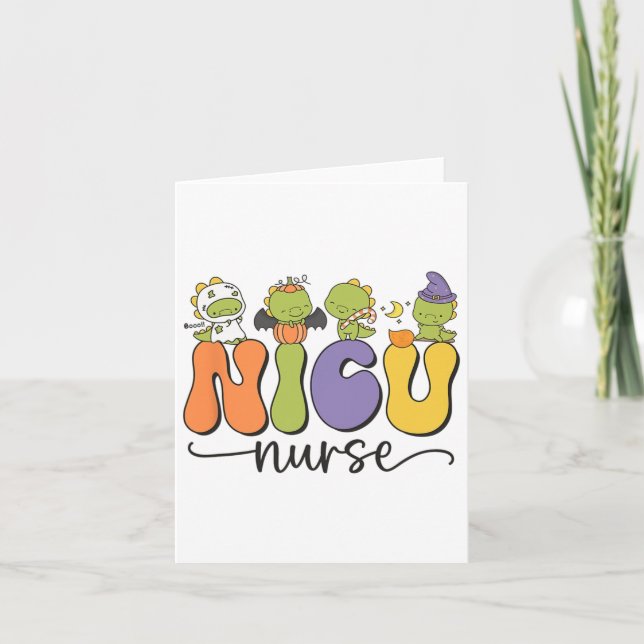 Tarjeta Nicu Enfermera Dinosaur Halloween Calabaza Neonata (Anverso)