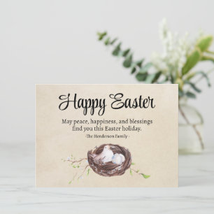 Tarjeta Nido de aves acuarelas con huevos Rustic Happy Eas