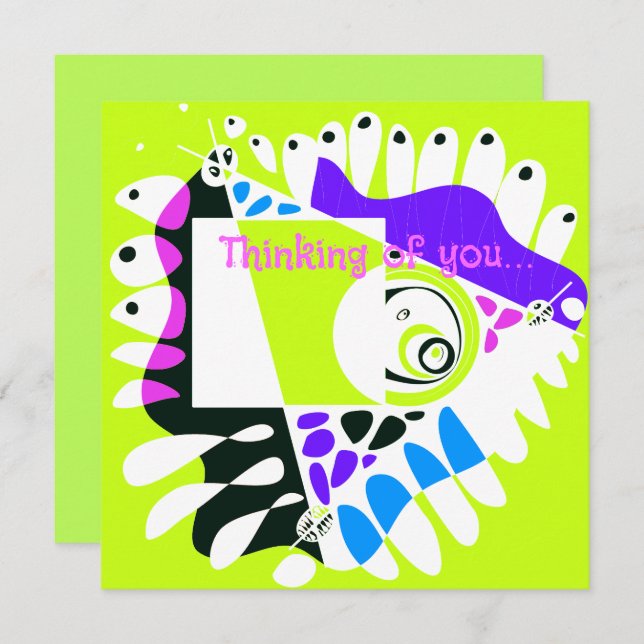 Tarjeta Nido de pájaro - Lime Green White Thinking Of You (Anverso / Reverso)
