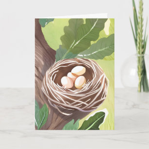 Tarjeta Nido de Pájaro Naturaleza de Huevos Acuarela