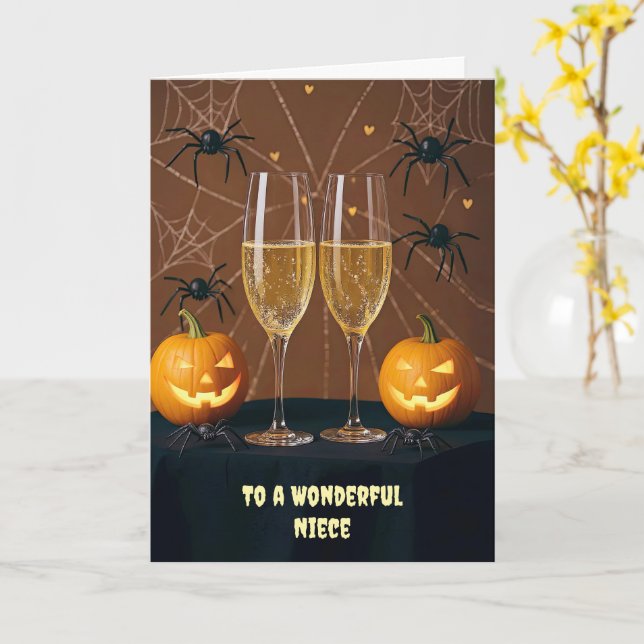 Tarjeta Niece adulta Halloween Cute Graciosa Champagne (flor amarilla)