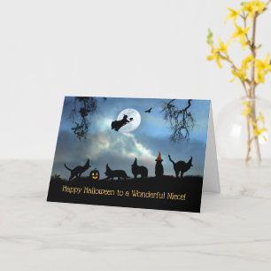 Tarjeta Niece Feliz Halloween Brujas gatos y brujas