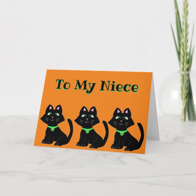 TARJETA NIECE HALLOWEEN HOLIDAY CARTA NARANJA DE GATO NEGR (Anverso)