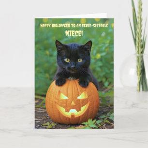 Tarjeta Niece Halloween Little Black Cat Kitten