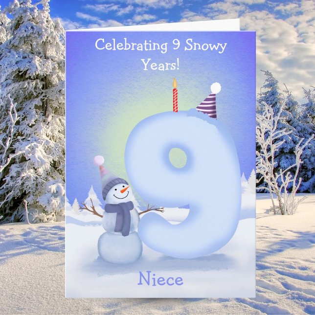 Tarjeta Niece Happy 9th Birthday Snowman Building  (Subido por el creador)