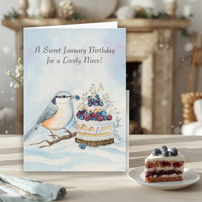 Tarjeta Niece Happy January Birthday Nuthatch  (Subido por el creador)