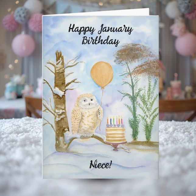 Tarjeta Niece Happy January Birthday Owl Cake (Subido por el creador)