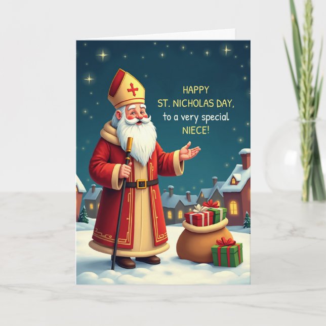 Tarjeta Niece St Nicholas Day Smiles and Warm Wishes (Anverso)