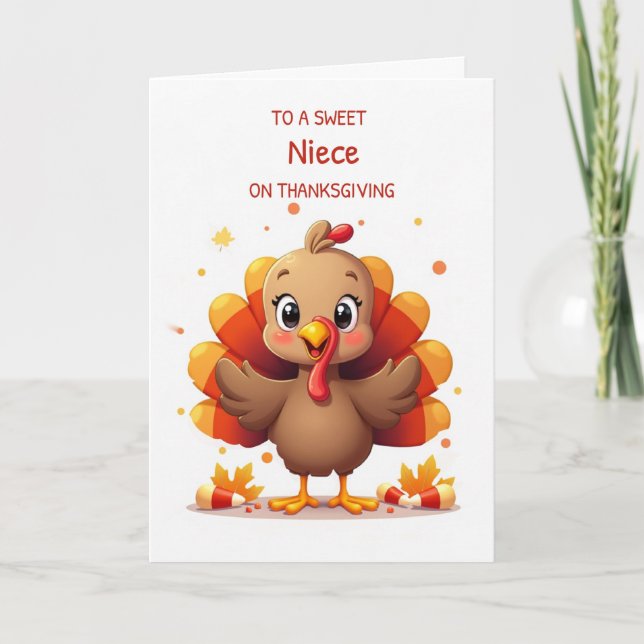 Tarjeta Niece Thanksgiving Sweet Candy Corn Turkey (Anverso)