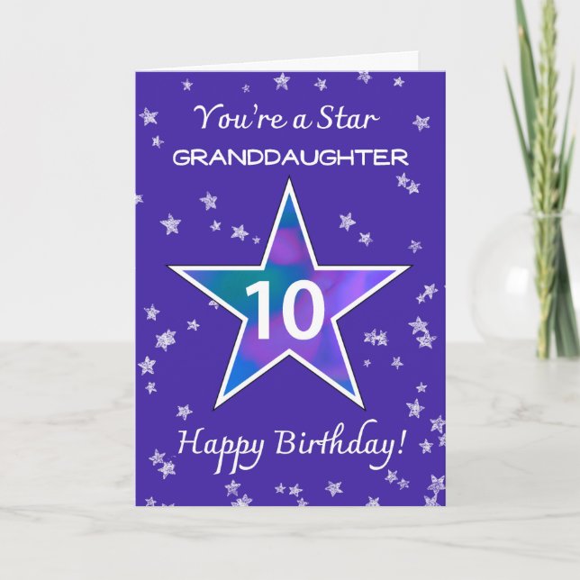 Tarjeta Nieta 10.º cumpleaños Estrella brillante morada (Anverso)