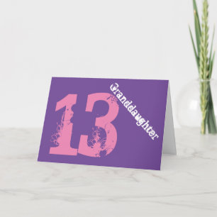 Tarjeta Nieta, 13 años, blanca, rosa, morada.