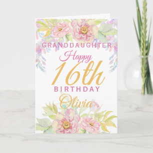 Tarjeta Nieta 16º cumpleaños Floral rosa rosa