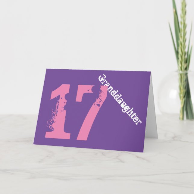 Tarjeta Nieta, 17mo cumpleaños, blanco, rosa, púrpura (Anverso)