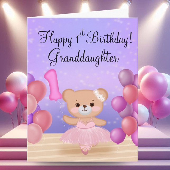 Tarjeta Nieta 1er cumpleaños Teddy Bear Ballerina (Subido por el creador)