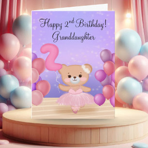 Tarjeta Nieta 2º cumpleaños Teddy Bear Ballerina