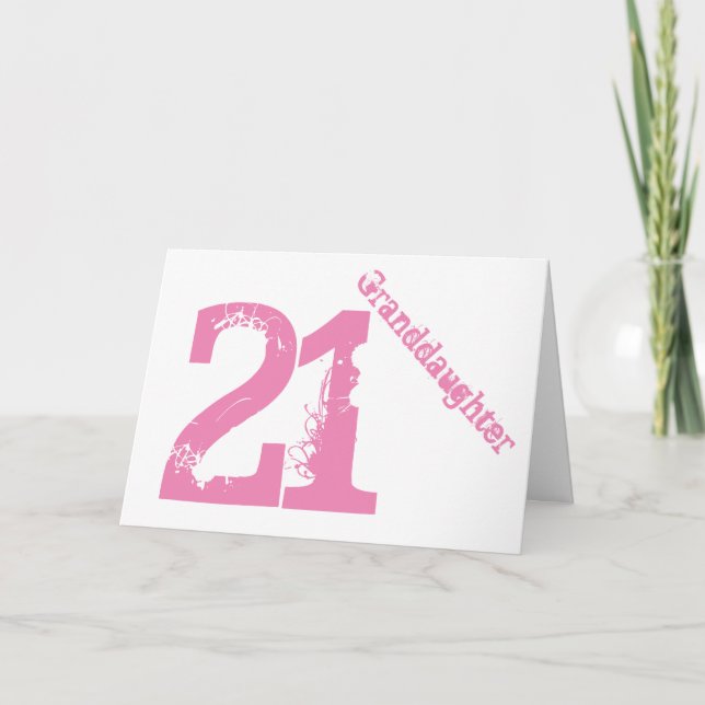 Tarjeta Nieta, 21ro cumpleaños, blanco y rosa (Anverso)