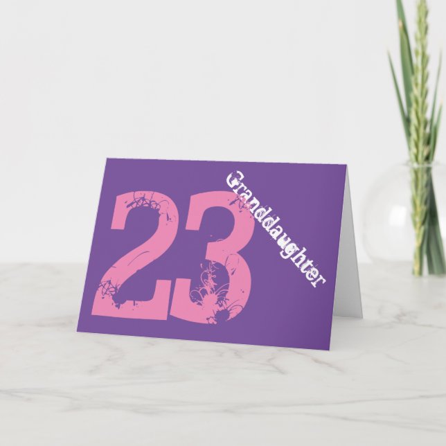Tarjeta Nieta, 23ro cumpleaños, blanco, rosa, púrpura (Anverso)