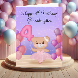 Tarjeta Nieta 4º cumpleaños Teddy Bear Ballerina