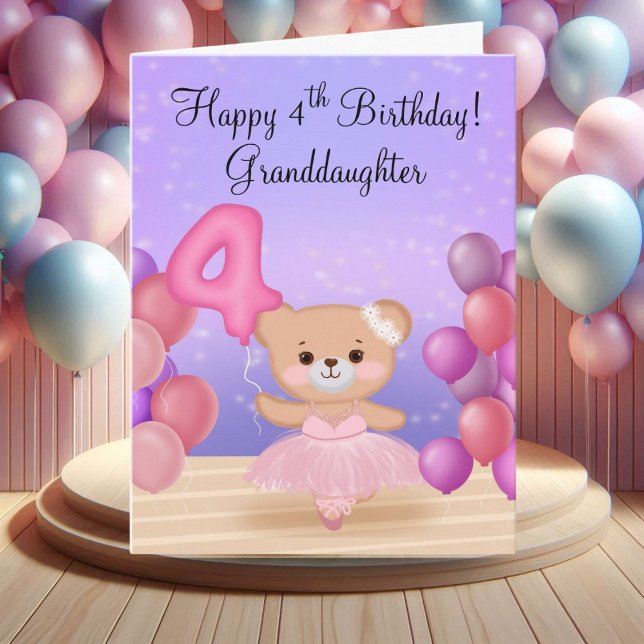 Tarjeta Nieta 4º cumpleaños Teddy Bear Ballerina (Subido por el creador)