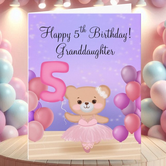 Tarjeta Nieta 5 cumpleaños Teddy Bear Ballerina (Subido por el creador)
