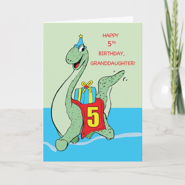 Tarjeta Nieta 5. Dinosaurio de cumpleaños (Anverso)