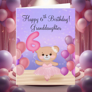Tarjeta Nieta 6 cumpleaños Teddy Bear Ballerina