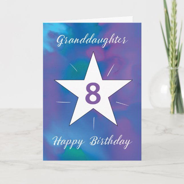 Tarjeta Nieta 8.ª Estrella Blanca Brillante de Cumpleaños (Anverso)