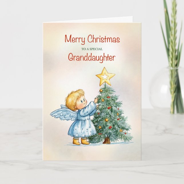 Tarjeta Nieta Ángel de Navidad Dulce y Sentimental (Anverso)