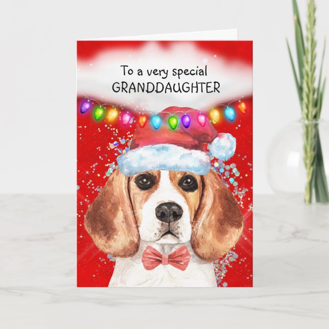 Tarjeta Nieta beagle adorables deseos de Navidad (Anverso)