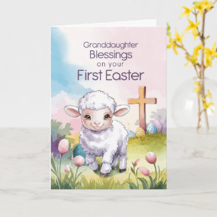 Tarjeta Nieta Bebé su Primer Cordero Religioso de Pascua