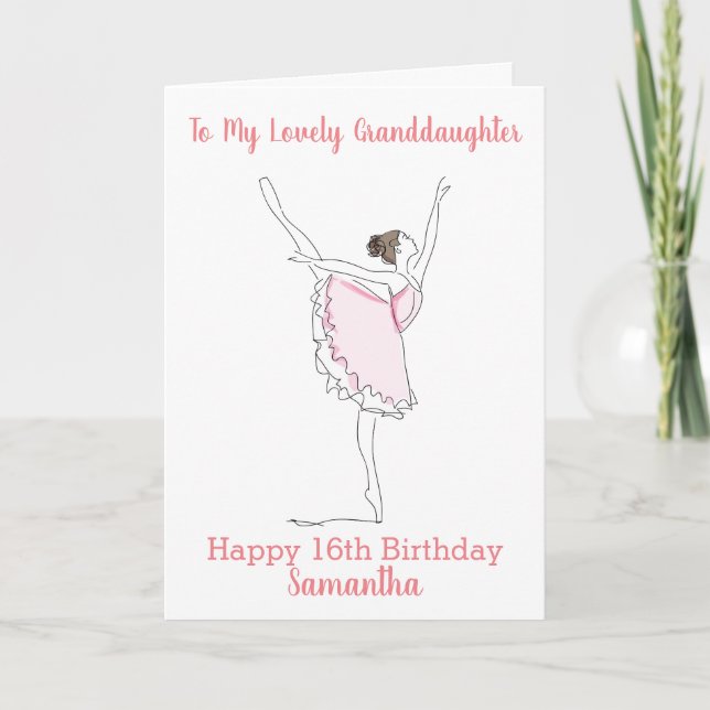 Tarjeta Nieta bonito Ballerina Feliz 16º cumpleaños (Anverso)