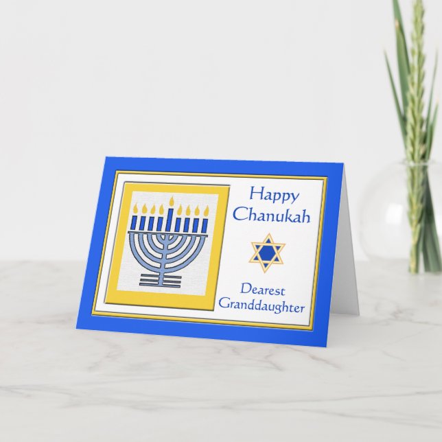 Tarjeta Nieta Chanukah Menorah contemporánea (Anverso)