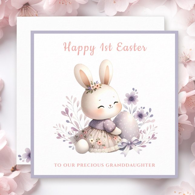 Tarjeta Nieta Chica Conejo Púrpura Primera Pascua (Purple Bunny Girl Granddaughter First Easter Card)
