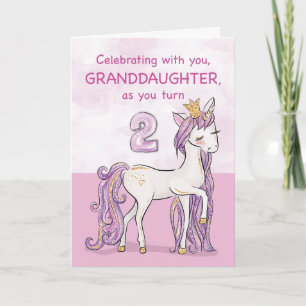 Tarjeta Nieta Cumple 2 Años Caballo Rosa Con Corona