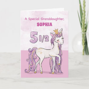 Tarjeta Nieta cumple 5 años y medio caballo rosa