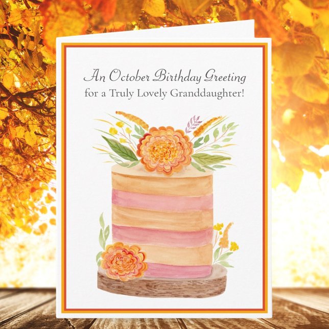 Tarjeta Nieta Cumpleaños Octubre Marigolds en Torta (Subido por el creador)